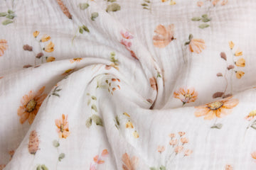 Musselin, Double Gauze, mit Blumen, wollweiß, 0,5 m